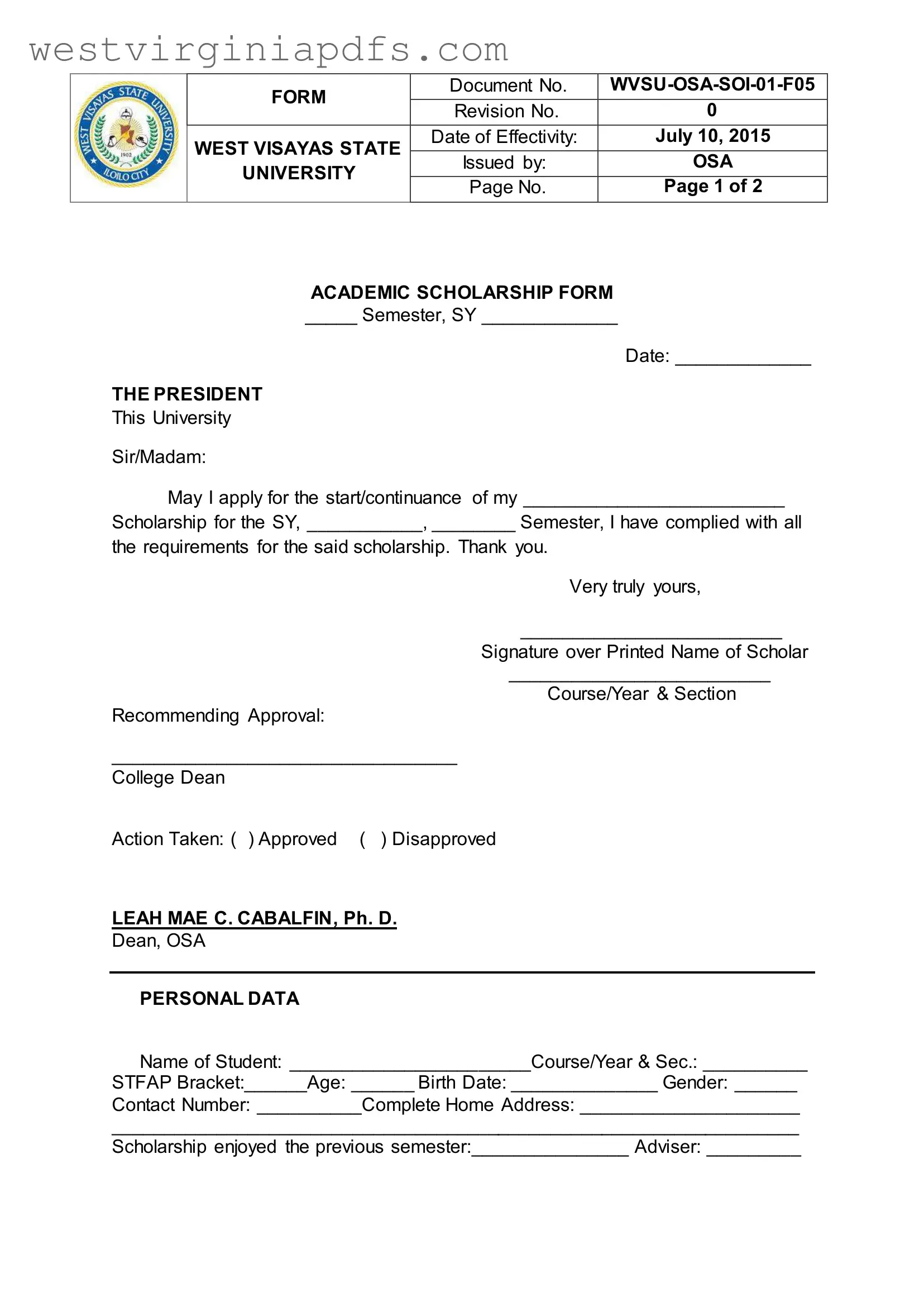 Fill Out a Valid Application Of Wvsu Form