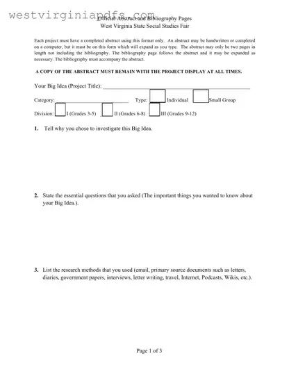 Fill Out a Valid West Virginia Abstract Social Studies Fair Form