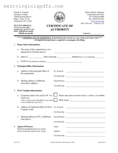 Fill Out a Valid West Virginia Cf 1 Form