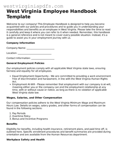 Free Employee Handbook Document for West Virginia State