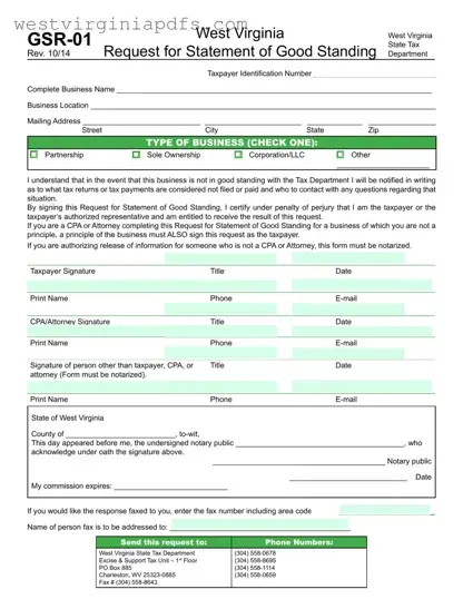 Fill Out a Valid West Virginia Gsr 01 Form