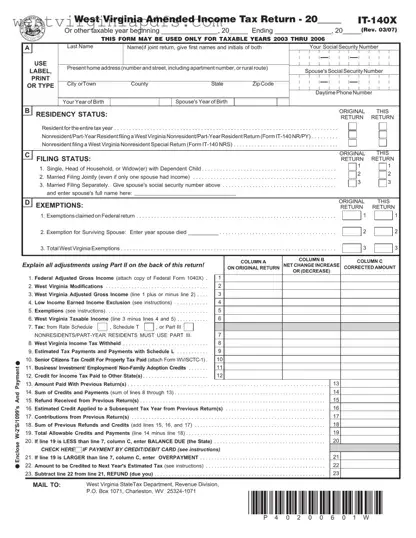 Fill Out a Valid West Virginia It 140X Form