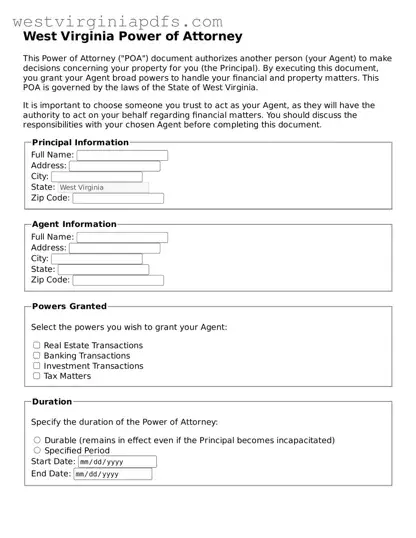 Free Power of Attorney Document for West Virginia State