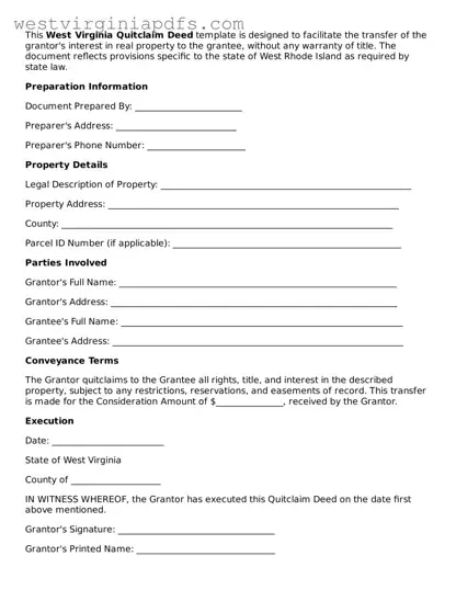 Free Quitclaim Deed Document for West Virginia State