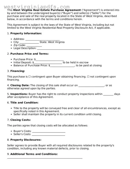 Free Real Estate Purchase Agreement Document for West Virginia State