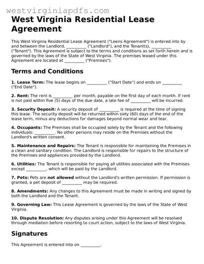 Free Residential Lease Agreement Document for West Virginia State