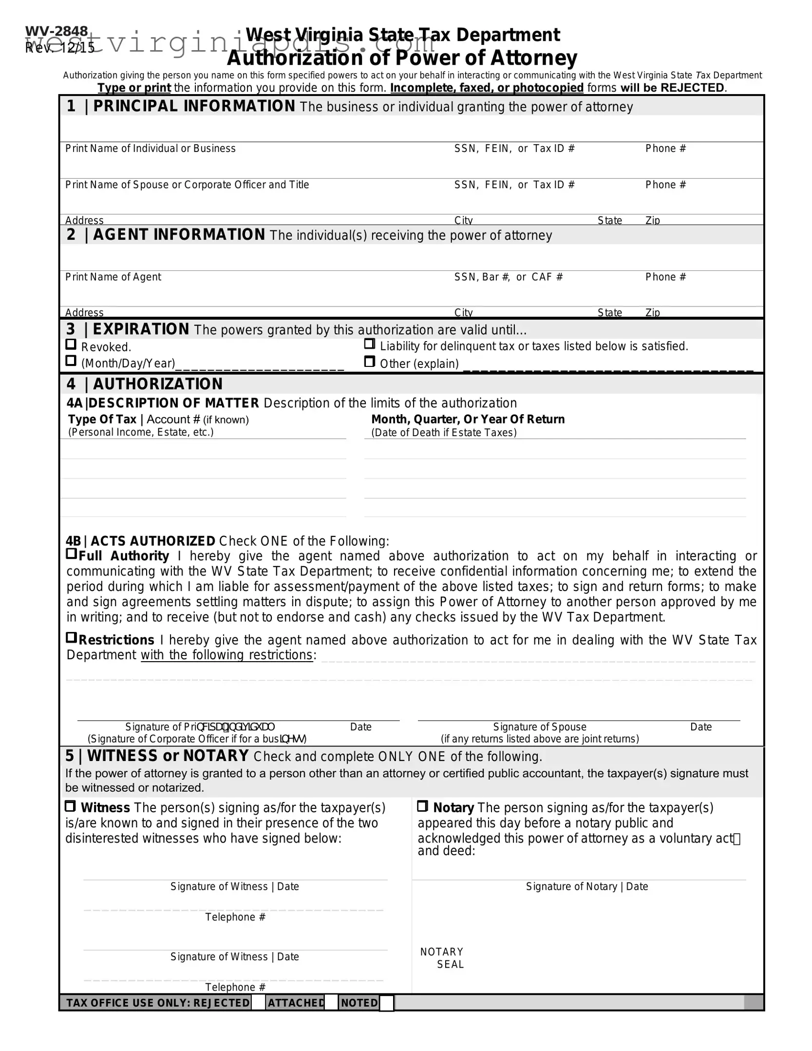 Fill Out a Valid Tax POA wv-2848 Form