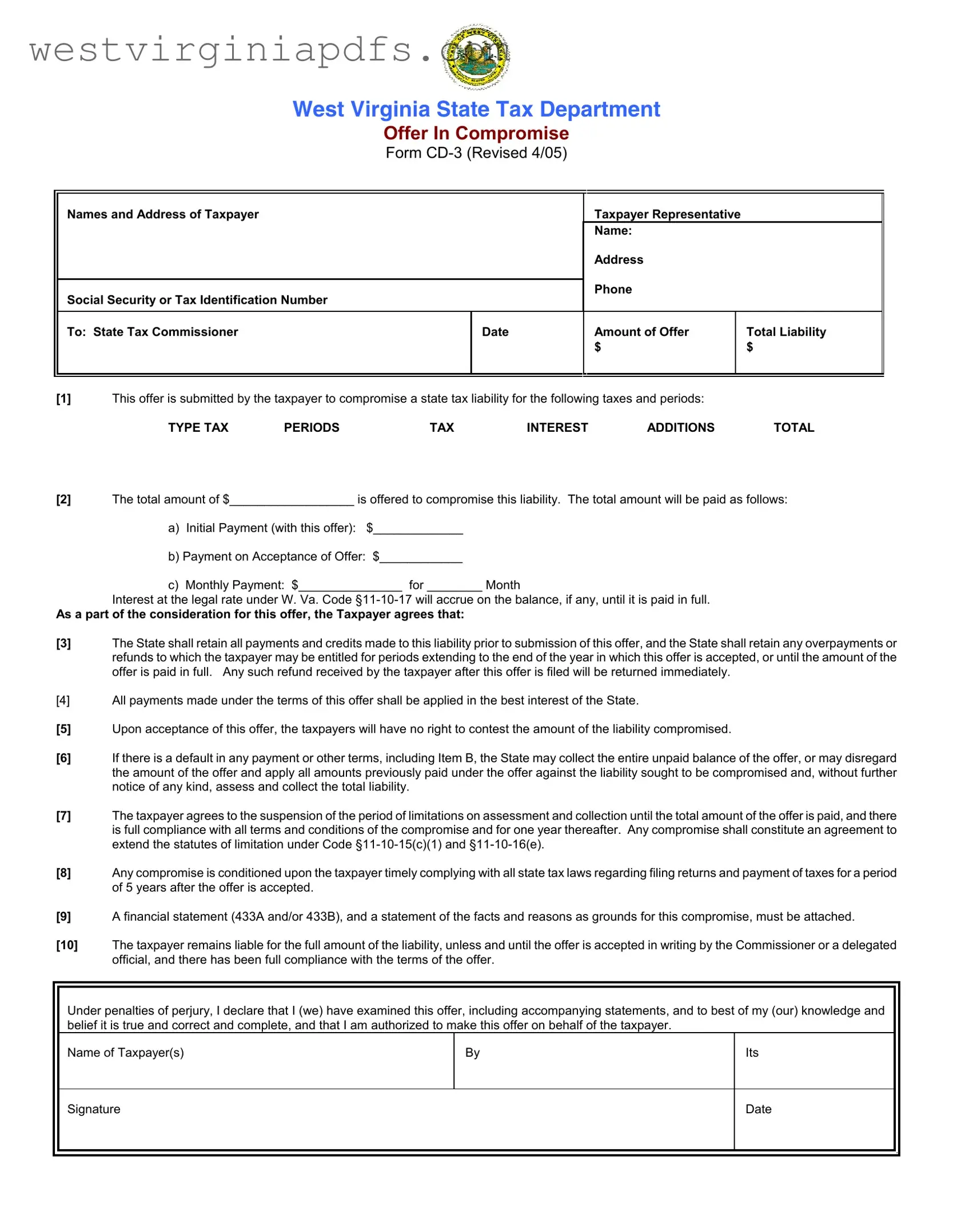 Fill Out a Valid West Virginia Cd 3 Form