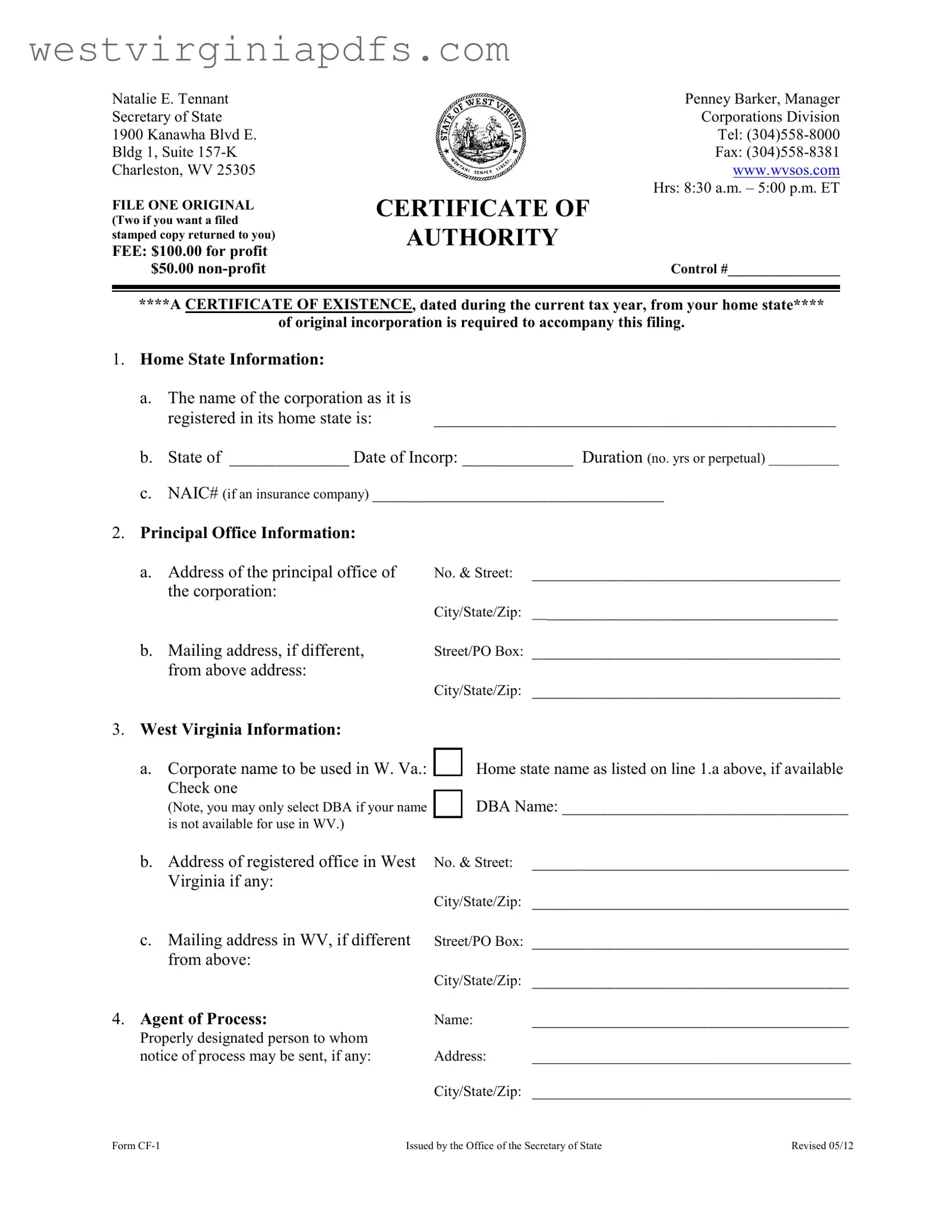 Fill Out a Valid West Virginia Cf 1 Form