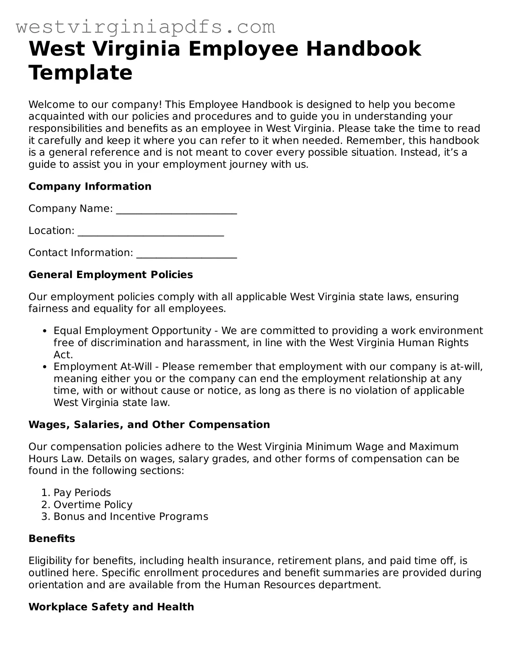 Free Employee Handbook Document for West Virginia State