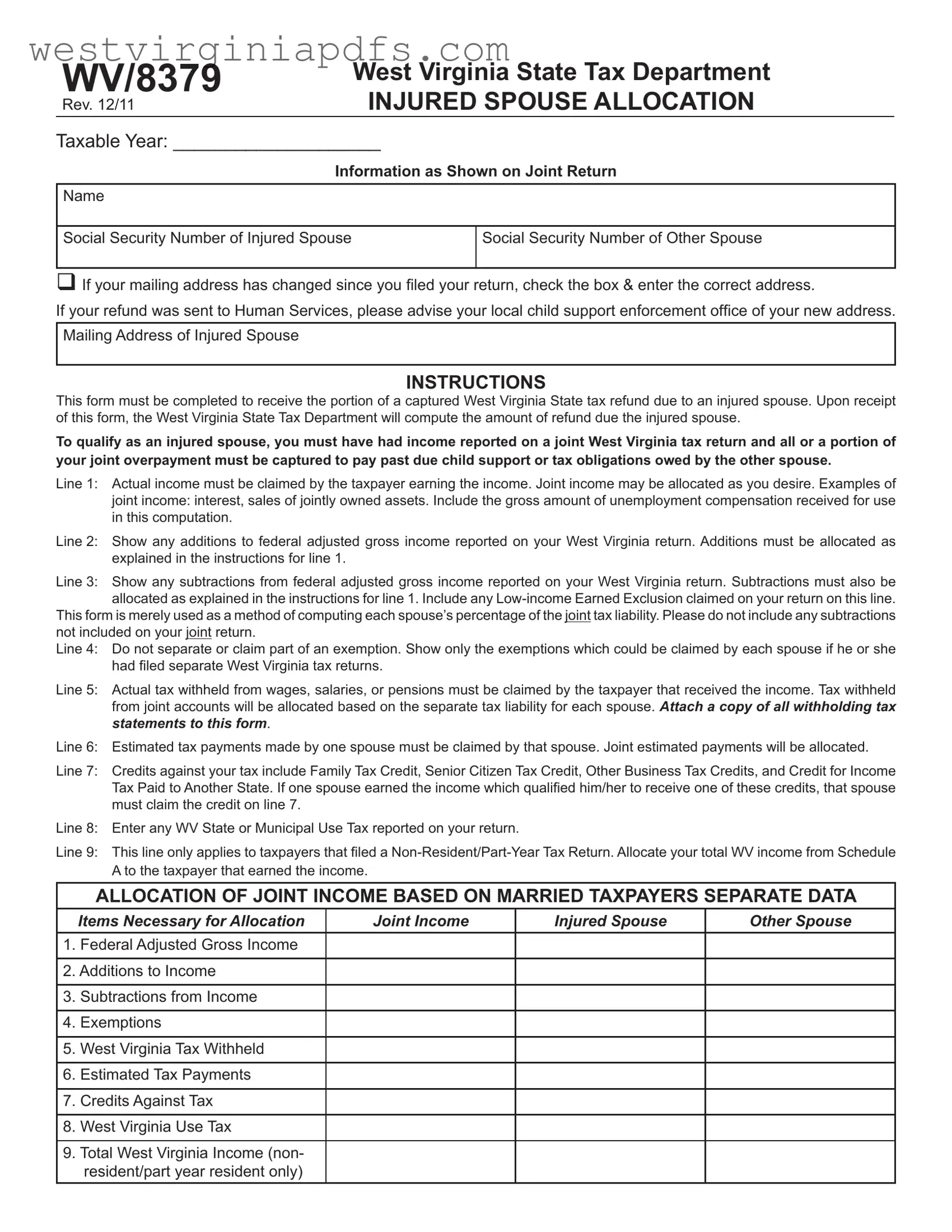 Fill Out a Valid Wv 8379 Form