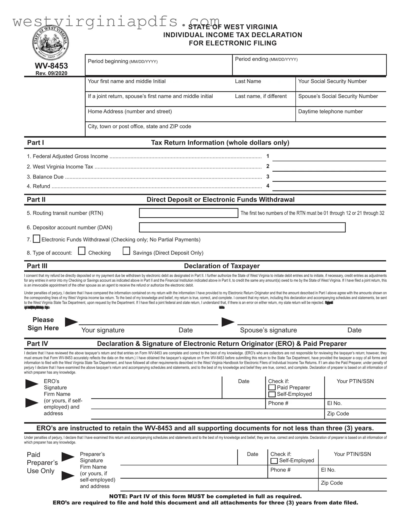 Fill Out a Valid Wv 8453 Form