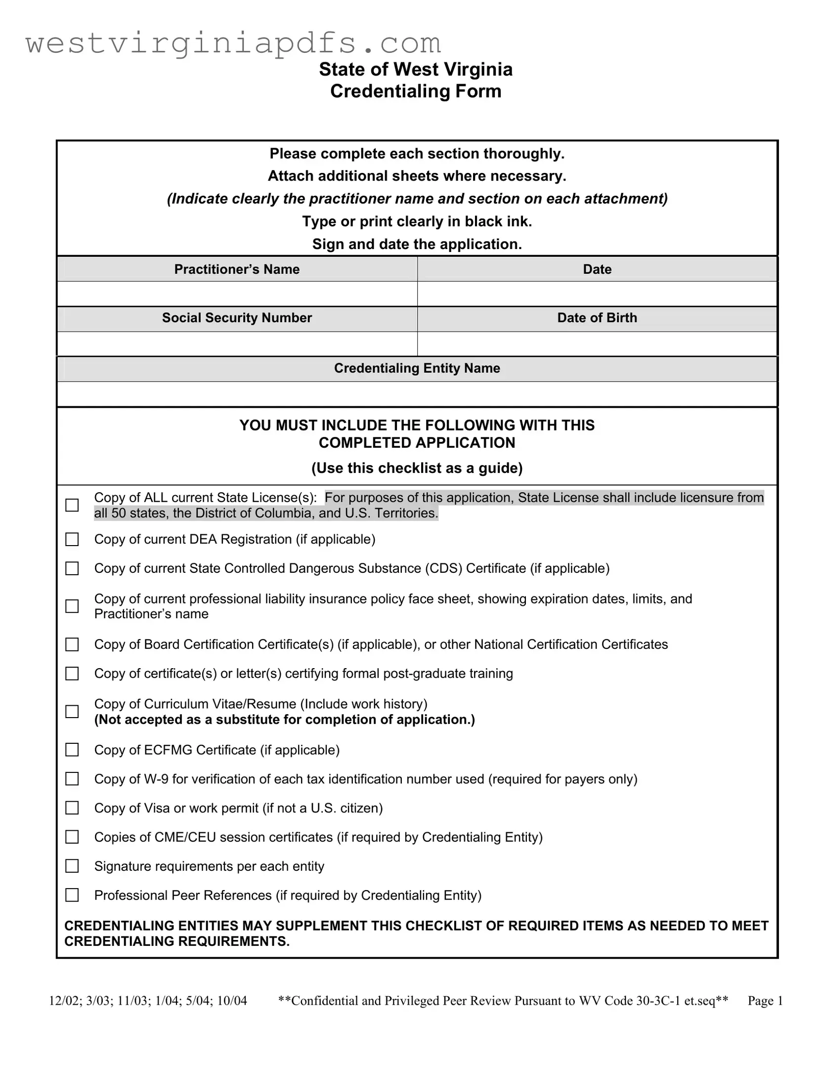 Fill Out a Valid Wv Credentialing Form