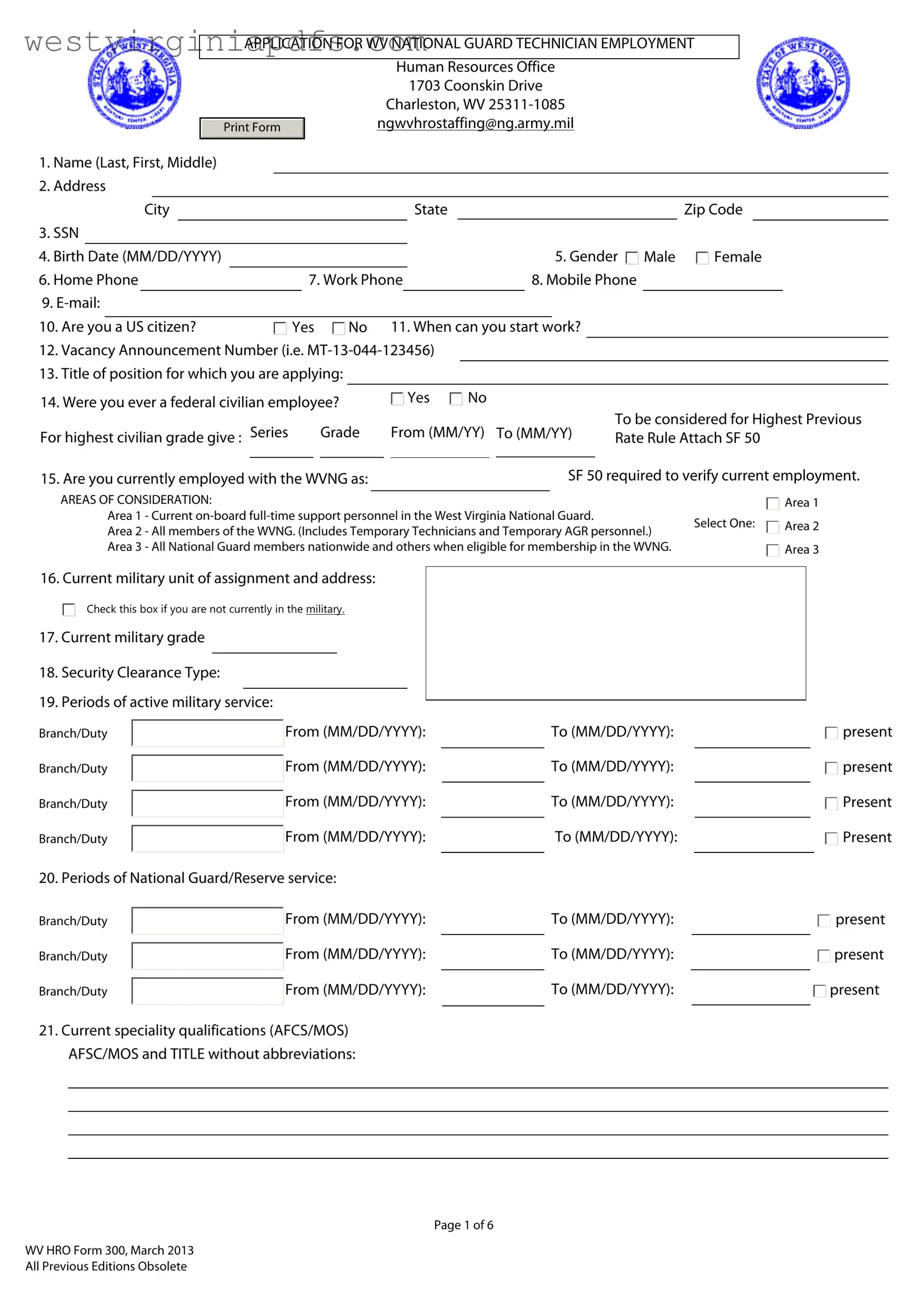 Fill Out a Valid Wv Guard Hro 300 Form