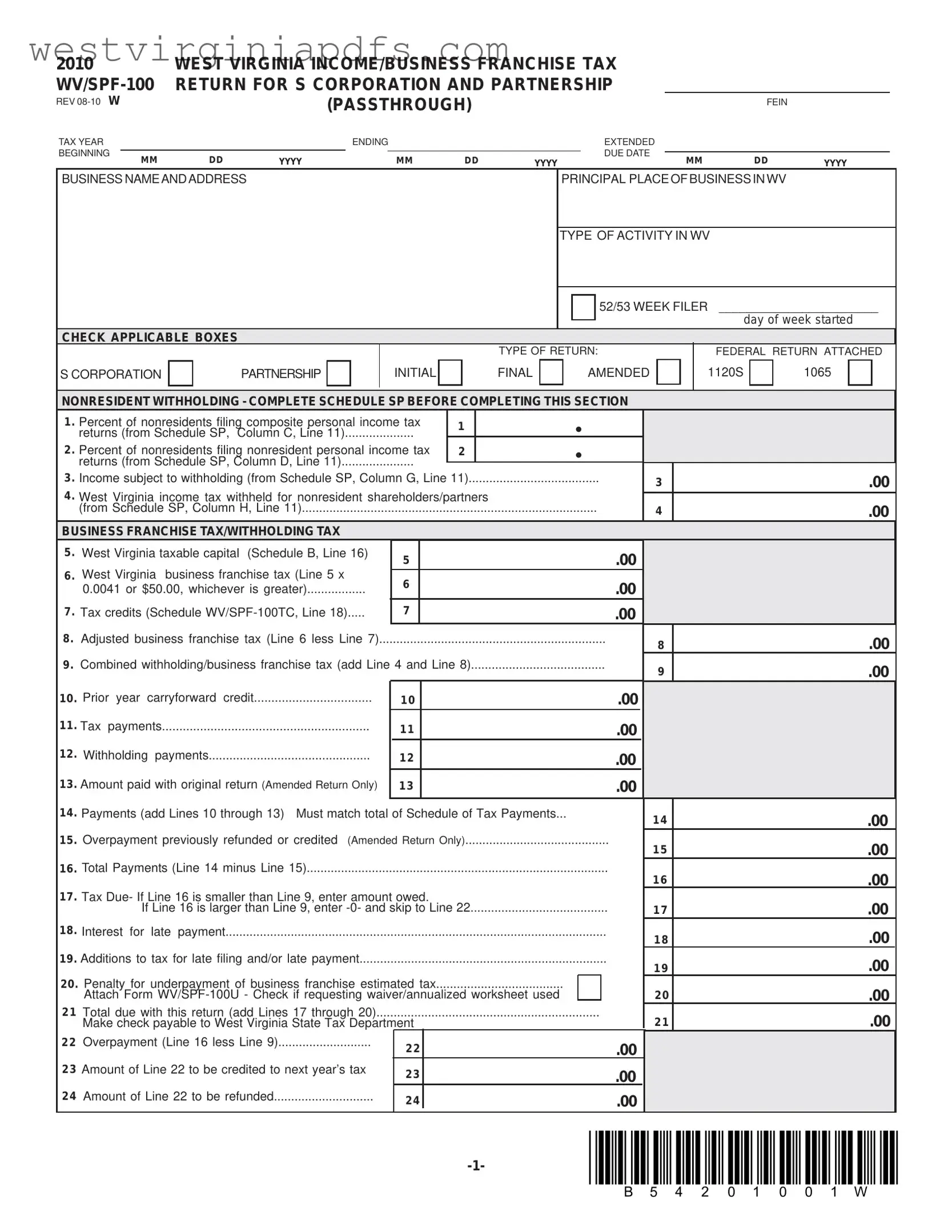 Fill Out a Valid Wv Spf 100 Form