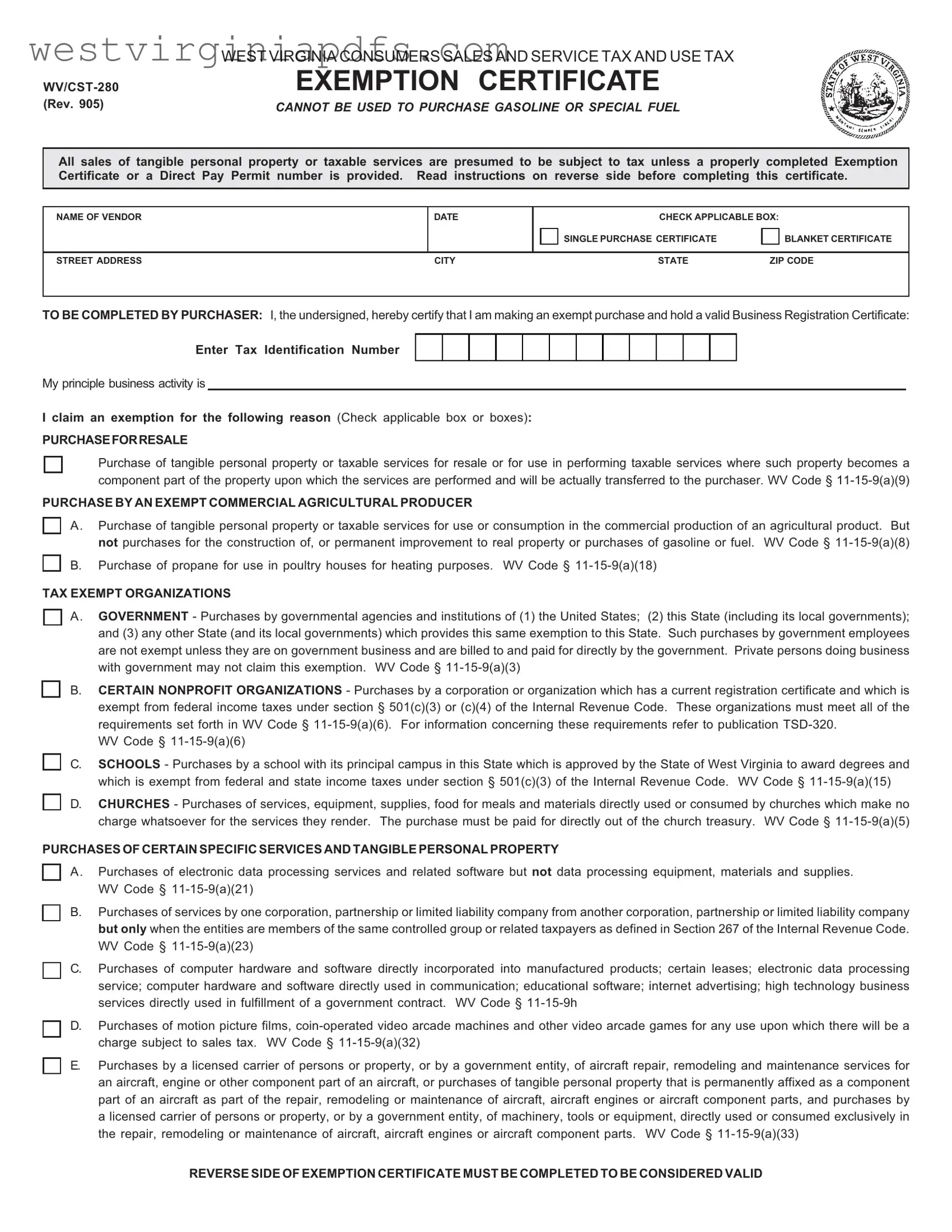 Fill Out a Valid Wv Tax Exempt Form