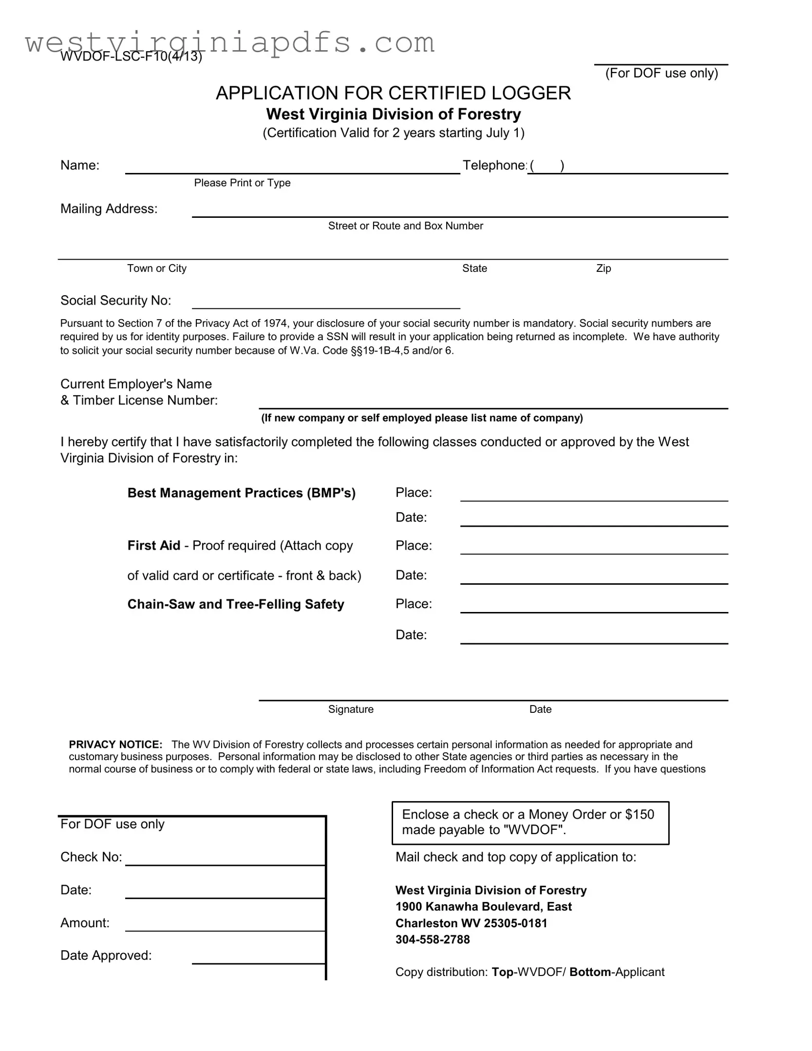 Fill Out a Valid Wvdof Lsc F10 Form